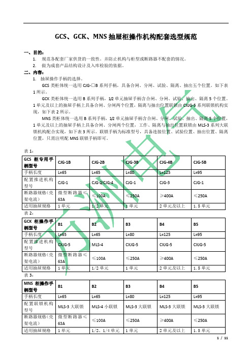 GCS、GCK、MNS抽屉柜操作机构配套选型规范