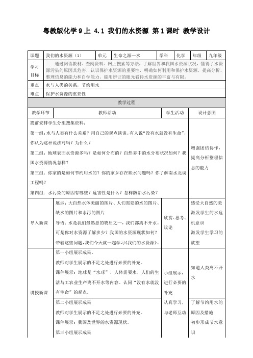 粤教版化学九上4.1我们的水资源(1).doc