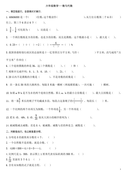 (完整版)人教版六年级数学下册总复习试题(最新)