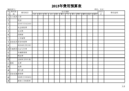 年度费用预算表(范本)