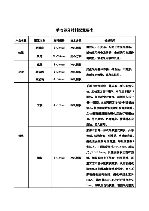 密集架技术参数