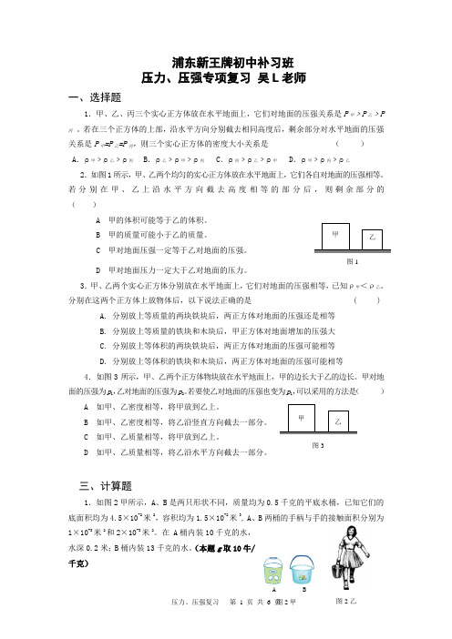 浦东新王牌培训班 2016秋季教学资料 初三物理 吴L老师