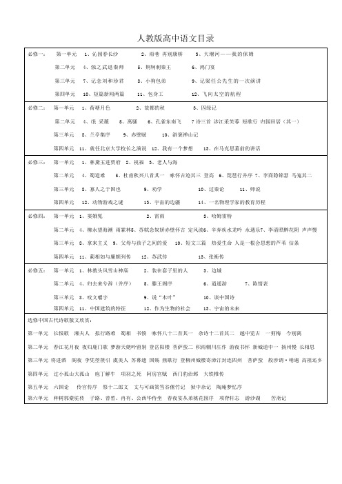 高中语文各版本教材目录