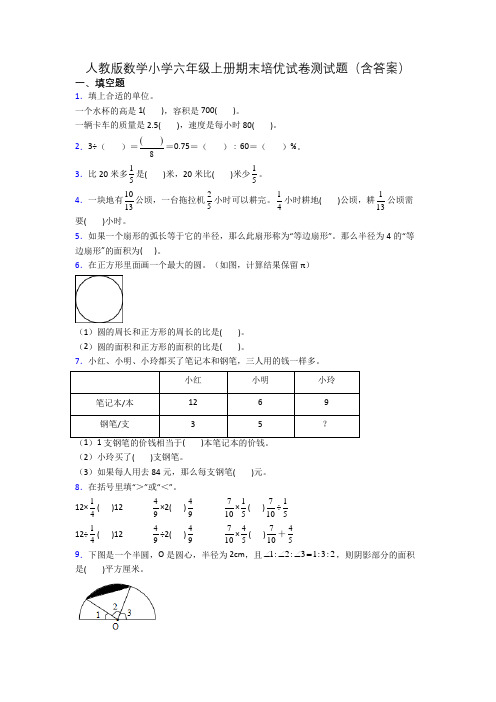 人教版数学小学六年级上册期末培优试卷测试题(含答案)