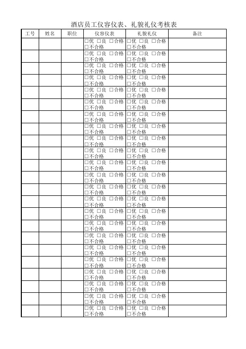 酒店员工仪容仪表、礼貌礼仪考核表