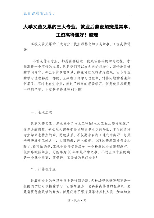 大学又苦又累的三大专业,就业后熬夜加班是常事,工资高待遇好!整理