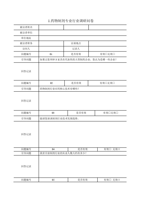 药物制剂专业调研报告问卷(样卷)