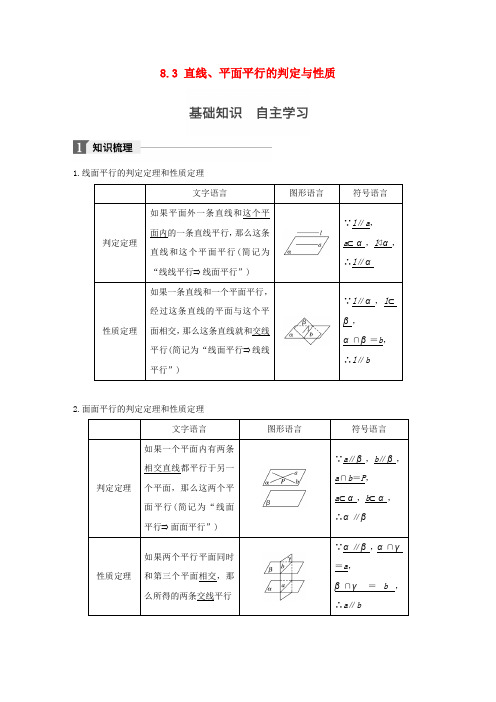 (江苏专用)2018版高考数学大一轮复习 第八章 立体几何 8.3 直线_平面平行的判定与性质教师用书 文 苏教版