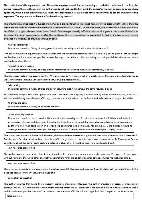 GRE作文模板ARGUMENT部分