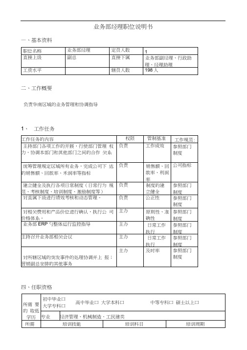业务部经理职位说明书