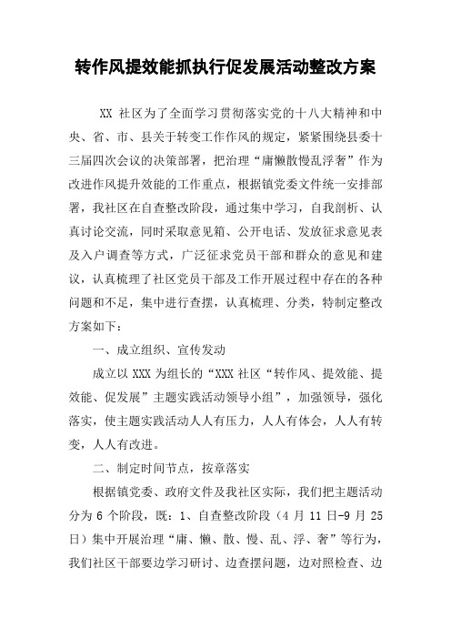 转作风提效能抓执行促发展活动整改方案