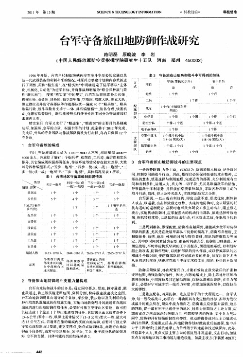 台军守备旅山地防御作战研究