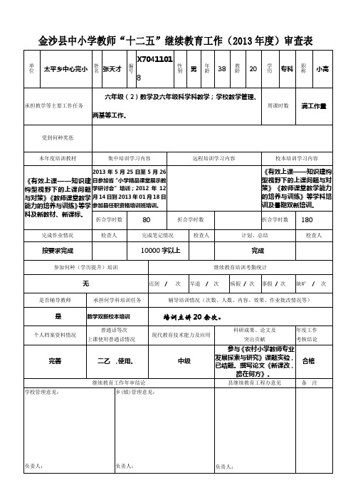 太平小学2013年继教年审表