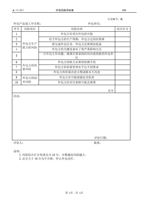 外包风险评估表