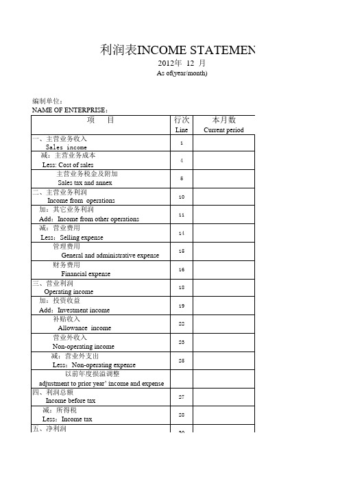 中英文会计报表