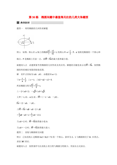 江苏高考数学高考必会题型专题7解析几何第30练椭圆问题中最值得关注的几类大体题型