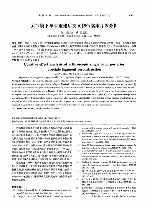 关节镜下单束重建后交叉韧带临床疗效分析