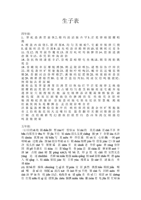 人教版四年级语文上册生字表1