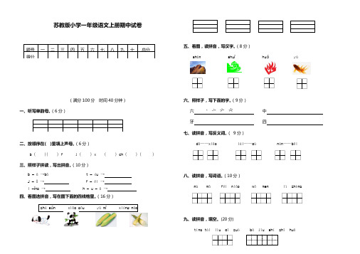 新苏教版小学第一册语文期中试题(试卷3套)