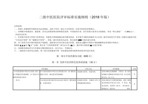 二级中医医院评审标准实施细则(2018年版)