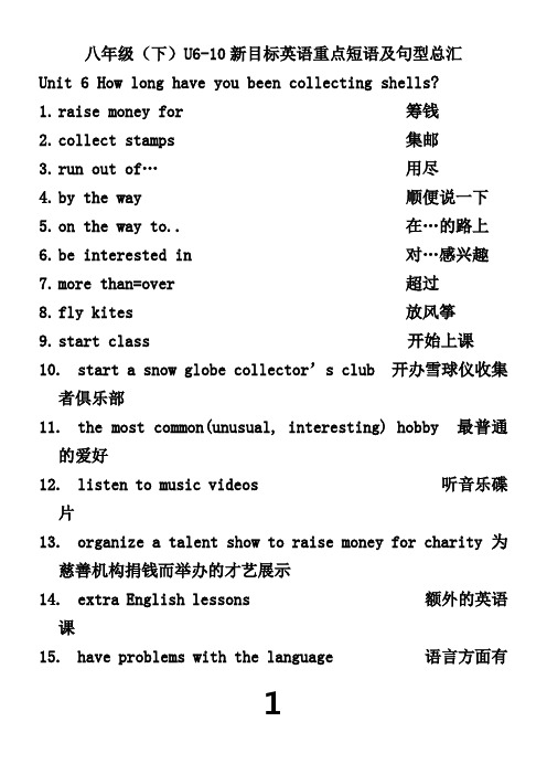新目标英语八年级下U6-10重点短语及句型总汇