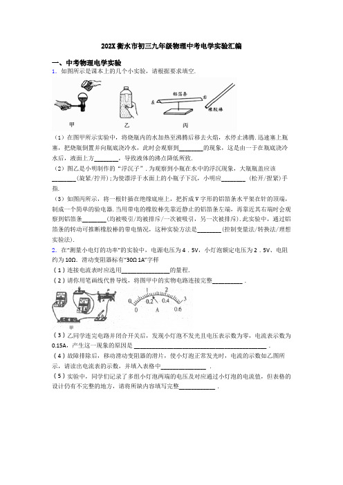 202X衡水市初三九年级物理中考电学实验汇编