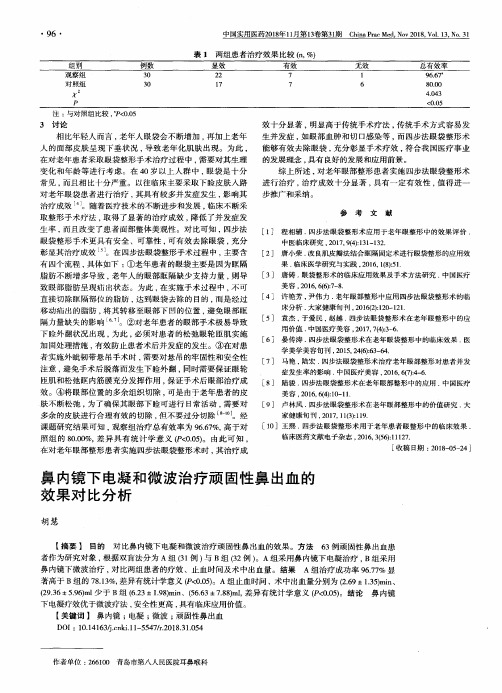 鼻内镜下电凝和微波治疗顽固性鼻出血的效果对比分析