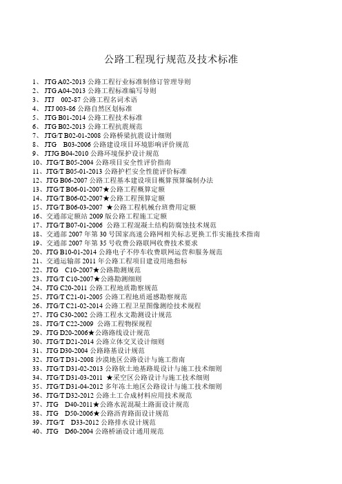 截止2015年现行常用市政公路水利及房屋建筑工程规范及标准