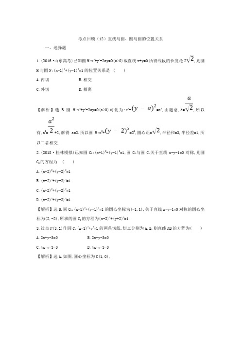2019届高考数学一轮复习考点回顾(12)直线与圆、圆与圆的位置关系