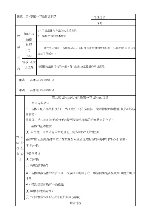 31晶体的常识教案9(人教版选修3).doc