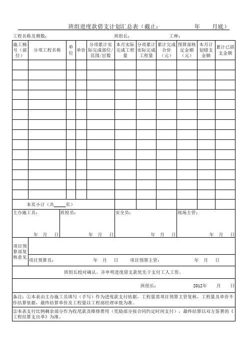 进度款申请汇总表