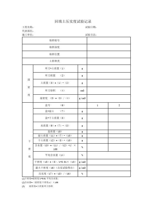 回填土压实度实验记录