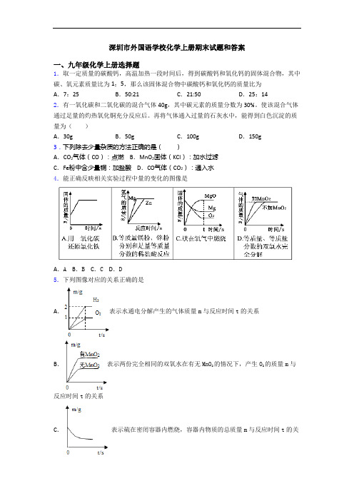 深圳市外国语学校化学初三化学上册期末试题和答案