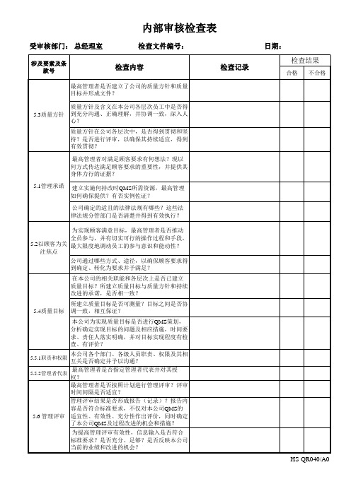 ISO9001内审检查表