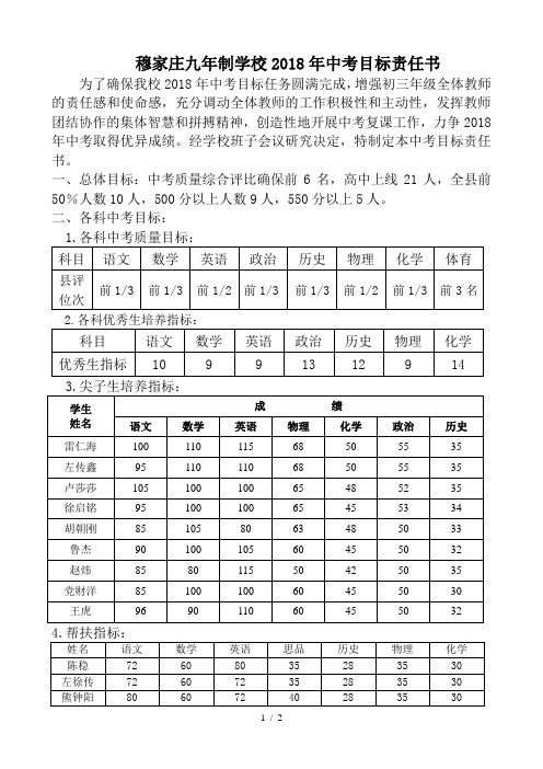 初三2018年中考目标责任书