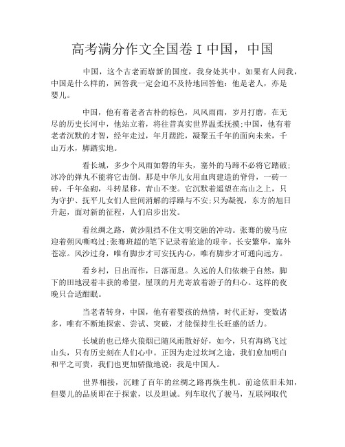 高考满分作文全国卷I中国,中国