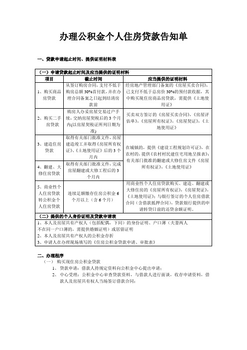 办理公积金个人住房贷款告知单