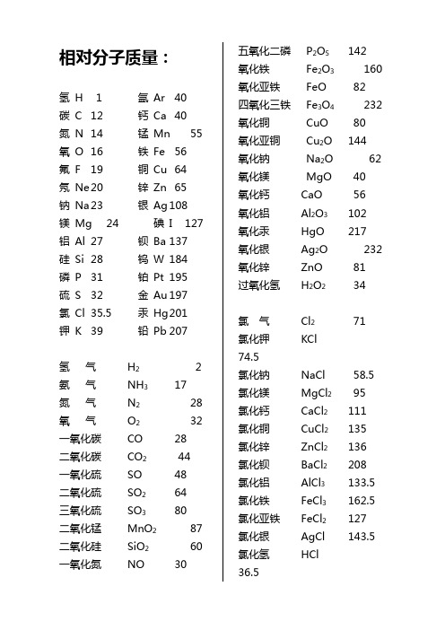 常用相对分子质量