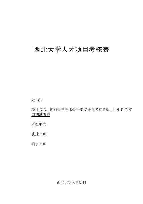 西北大学人才项目考核表