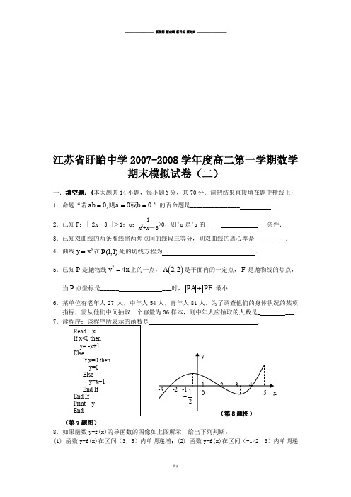 苏教版高中数学选修2-1高二第一学期.docx