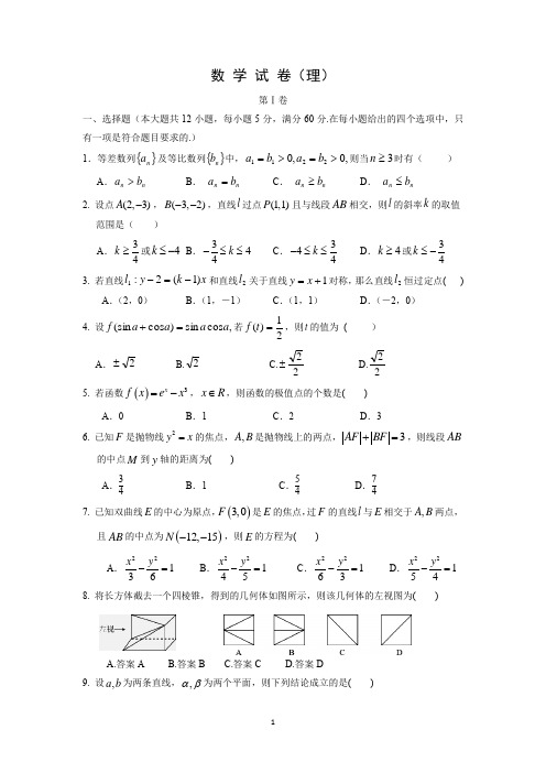 【数学】吉林省东北师范大学附属中学2015届高三(理科)高考总复习阶段测试卷(第36周)