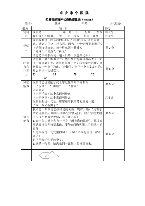 简易智能精神状态检查量表