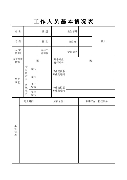 工作人员基本情况表 表样