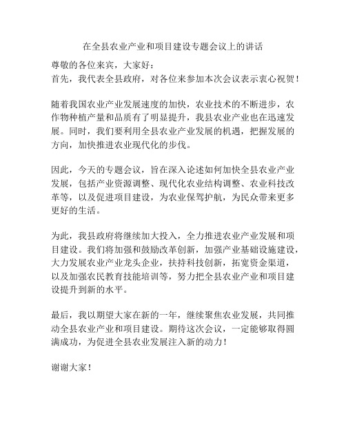 在全县农业产业和项目建设专题会议上的讲话