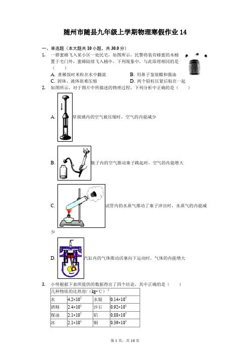 随州市随县九年级上学期物理寒假作业 (14)