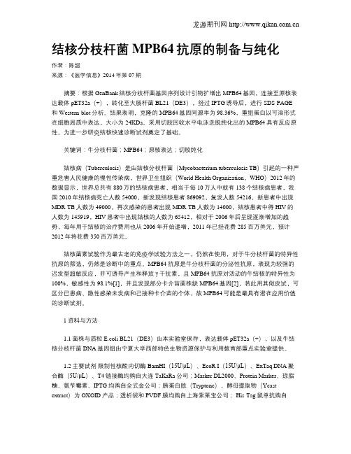 结核分枝杆菌MPB64抗原的制备与纯化