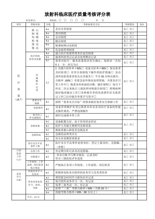 放射科临床医疗质量考核评分表