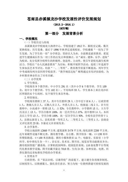 苍南县赤溪镇龙沙学校发展性评价发展规划