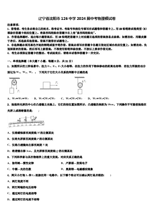 辽宁省沈阳市126中学2024届中考物理模试卷含解析