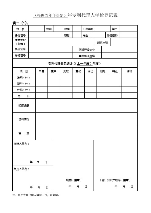 (根据当年年份定)年专利代理人年检登记表.解答